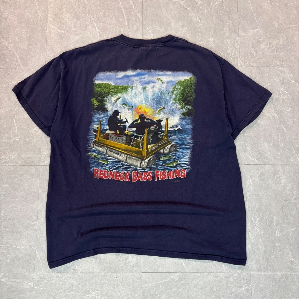 Buck Wear Redneck Bass Fishing T-Shirt Navy Blue Vintage 2003 Mens Large Delta